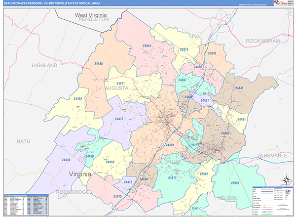 Staunton-Waynesboro Metro Area Wall Map Color Cast Style